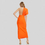 Draped Backless Women Side Split Evening Club Party Dress 2022 New Sexy V Neck Orange Black Long Bandage Dress