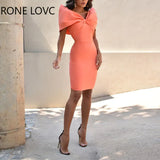 Women Solid Elegant Bowknot Off Shoulder Sleeves Midi Bodycon Party