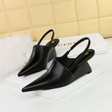 Zingj Retro Fashion High Heel Wedge Deep Head Shoes Hollow Out Back Trip Belt Sandals High Heels Women's