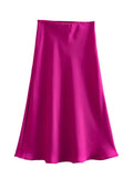 Sale Solid Satin Elastic Waist Women A-Line Skirt Summer Female Slim