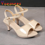 Voesnees Sandals Women Shoes Size 43 Thin Heels Summer Naked Color Peep Toe High Heels Sexy Nightclub Party Slides Heels