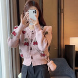 Zingj Version Of Autumn And Winter New Cherry Round Collar Single Breasted Fashion Temperament Versatile Knit Sweater Cardigan Coat Jacket