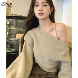 Women Sexy Design Criss-Cross All-match Cropped Hot Girls Loose Korean Style Sweater Autumn Streetwear Minimalist