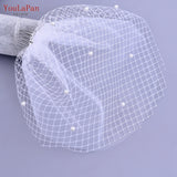 YouLaPan VA01 Double layer White Birdcage veil Brides Luxury wedding accessories Beaded Birdcage Veil, Blusher Veil,Short