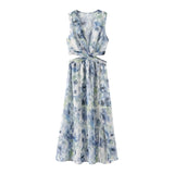 New Open Metal Thread Printed Dress