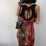 Zingj Women's Summer New French Oil Painting Print Vintage Dress Sexy U-Neck Fishtail Sling Dress