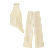 New Autumn Style Asymmetrical Neck Top 0219810 Pleated Trousers