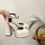 Jane Coarse Heels Women 2025 New Fairy Wind Waterproof Table French One-Word Buckle Single