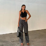 Women's Summer New Style Pocket Collar Open Back Suspender Vest Strap Hanging Neck Ultra Short Top Sleeveless Vests