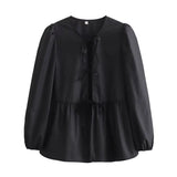 New 7-Color Bubble Sleeve Bow Tie Shirt In