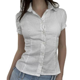 Zingj Style Short Sleeve Striped Base Shirt POLO Collar Slim Slim Single Breasted Joker