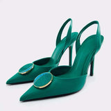 ZAR 2022 Summer Leopard Pumps for Women Fashion Ponited Toe Rhinestone Interchangeable Strap Party Heels Feminine Vintage