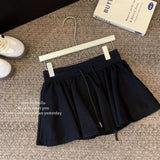 Style 抽抽抽绳 Sports Skirt Women's Summer Model 2025 High-Waisted Wide Leg Trousers With Inner Lining Half