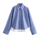 Spring Style Poplin Shirt With Stitched Stripes And Loose Version