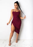 Ruched Satin Summer Dress Drawstring Spaghetti Straps Cowl Neck Backless Long Dresses for Women Party Sexy