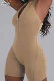 Summer Fitness Biker Romper Women Slim Sleeveless Backless Zipper Hollow Stretchy Playsuits Sportswear Overall