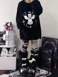 Gothic Casual Oversized Knitted Jumpers Grunge Cartoon Sweater Fashion Knitwear Y2k Aesthetic Balack Loose
