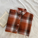 Vintage Plaid Oversized Loose Blouse-Outfit