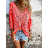 For The New T-Shirt Women's Hollow Long-Sleeved Knitted Shirt Languid Style Design V Collar Sunscreen Sexy
