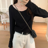 Girls' Long-Sleeved T-Shirt Women's New Solid-Color Bottomed Shirt With A Slim And Slim Design
