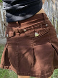 Pleated Mini Denim Skirt Women High Waist A Line Brown Micro Skirt Femme Girls Hot Jeans Skirts Grunge Bottom