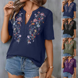 Embroidered Top Women's Literary And Art Retro Shirt Women Loose Temperament 2025 Summer