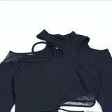 Autumn New Sexy Hollowed-Out Slim Long-Sleeved Street Trendsetter Asymmetrical Mesh Stitching Blouse