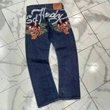Autumn New Tiger Pattern Printed Jeans Men's High Street Fashion Slim Straight