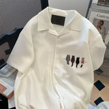 White Cat Embroidery Short Sleeved Shirt for Women Elegant and Youth Women's Blouses White Shirt Woman Summer Top