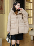 Retro Plate Buckle Large Size Down Jacket Female 2024 Winter Art Hoodie Loose Add Thick White Duck Down Fat MM Coat Tide-Outfit