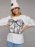 And Spicy Wind Shoulder Short-Sleeved Letter Printing T-Shirt Girl Spring Small Loose Thin Top