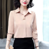 Women's Silk Shirts 2023 Spring Fashion Solid Loose Fashion Ladies Tops Button Long-sleeve Blouse Turn-down Collar Women