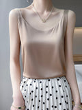 New Women's Suspender Silk Vest Bottoming Shirt Temperament All-Match Solid Color Outer Wear Wide Shoulder Strap