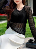 Zingj New Summer Style Thin Hollowed-Out Sweater Women's Round Collar, Long Sleeves, Loose Jackets, Fashion