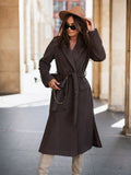 Zingj Wise Hot Style Autumn And Winter Contracted Long Sleeve Suit Collar Tie With Wool Coat Women's