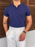 Fashion Men Short Sleeve Slim Polo Shirt Vintage Pattern Print Patchwork Knit Polo Shirt Men Casual Button Lapel