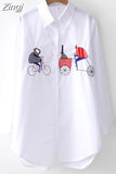 New White Shirt Casual Button Up Turn Down Collar Female Blouse Long Sleeve Cotton Blouse Embroidery Blouse Lady 5083