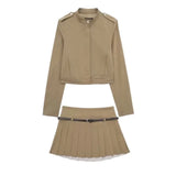 Spring Style Vertical Collar Short Style Jacket 4661717 Wide Pleated Skirt