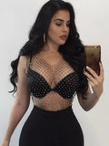 Diamonds Mesh Cropped Tank Top Women Summer Cover Up Bikini See Through Rhinestone Net Party Club Crop