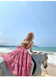 Style Holiday Midi Dresses for Women 2023 Summer Korean Fashion Sleeveless Pleated Camisole Elegant Party Female