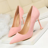 Zingj Korean Version Fashion Sexy Pedicure Show Thin High Heels Women's Shoes Thin Heel High Heel Suede Shallow Pointed Single