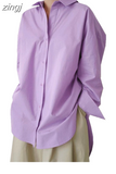 Long Sleeve White Blouse Fashion Spring Buttons Loose Clothes Office Women Tops Casual Cotton Irregular Long Shirt