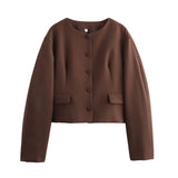 Women's 2025 Autumn Balloon Version Round-Neck Short Jacket + Mini Half-Bed Short Dress Two-Piece Set