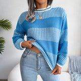 Red Wind Real Autumn And Winter Casual Slebbing Striped Long-Sleeved Knitted Sweater Women's