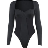 Zingj Women's New Sexy See-Through Square Collar Splicing Long Sleeve