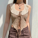 Zingj Ancient Lace Lace Stitching With Open Back Strap Vest 2023 New Tribal Style Design