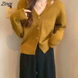 Women Korean Style Pure Tender Hot Sale V-neck Ins Hipster Autumn Basic Femme All-match Cozy Knitwear Student