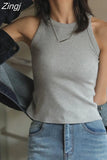 White Crop Top Women Sleeveless Sexy Outfits Solid O Neck Tight Stretch Basic Summer Tank Top Women 2023
