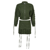 Zingj Functional Wind Straps Solid Color Overalls Ribbon Baseball Jacket Coat Low Purse Hip Skirt Fashion