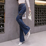 Flared Jeans Women High Waist Stretch Skinny Split Patchwork Denim Trousers Mujer Fashion Boot-Cut Pants Femme